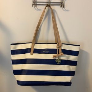 Blue and white striped Kate Spade tote